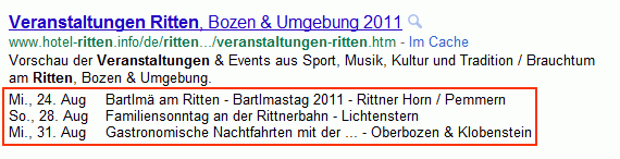 Google Sitelinks, Rich Snippets und Universal Search