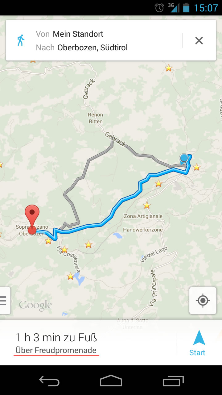 Wandern in Südtirol mit GoogleMaps-Karten?